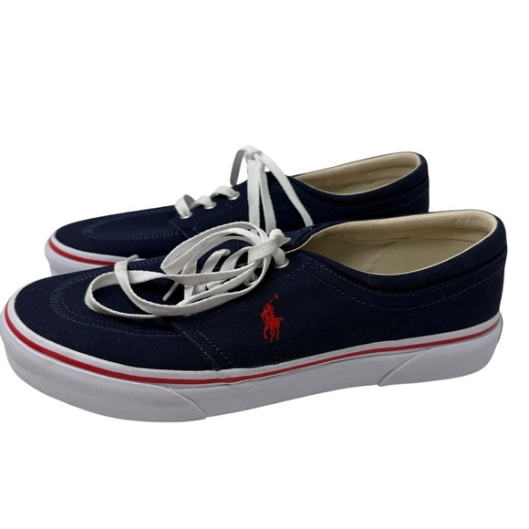 Polo Ralph Lauren Men\'s Size 9 Faxon X Canvas Sneakers Navy red pony New